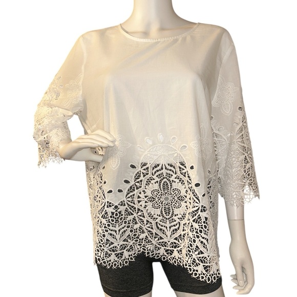 Chico's White Embellished 3/4 Sleeve Blouse - Picture 1 of 10